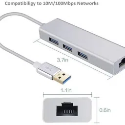 RuhZa USB 3.0 to RJ45 Ethernet LAN Adapter with 3 Port USB Hub Wired Ethernet Lan Adapter compatible with Windows image 2