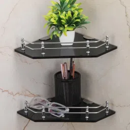 Corner Glass stand for wall/multipurpose corner shelf for bathroom kitchen Glass Wall Shelf-image-8