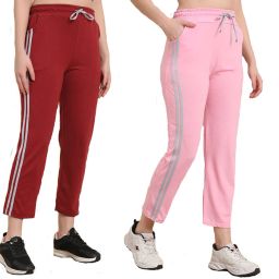 Pack of 2 Women Striped Pink, Maroon Track Pants-image-78