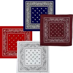 S4S Pack of 4 Double Side Print Unisex Pure Cotton Bandana (21 INCH X 21 INCH) ["RED, WHITE, NAVY BLUE, BURGUNDY"] Handkerchief-88