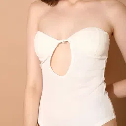 NEVER LATE FOR A PARTY WHITE BODYSUIT Striped Women Swim Top White Swimsuit-image-84