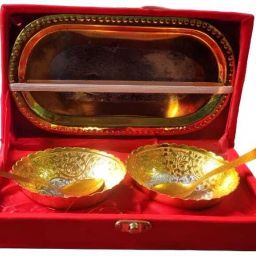 Pack of 5 Aluminium Gold Plated Bowl Set Dinner Set-image-7