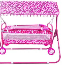 rudra creations Foldable Cradle with Mosquito Net & Wheels, Baby Swing Crib Bassinet image 2