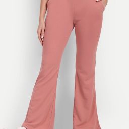 Women Flared Pink Polyester Trousers-image-68
