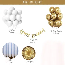 prihek White and Gold HBD Combo Kit with white net Curtain and Light image 2
