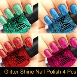 Platinum Collection 12 ml each Set of 4 Glitter High Shine Long Lasting Nail Polish Colors at Your Fingertips Combo No-26 Radium, Sky Blue, Red, Magenta-14