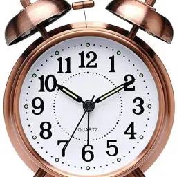 Analog Table Alarm Clock Twin Bell Metal Frame With light for Home and Office (Copper) Clock-0