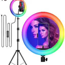 Webilla Ring Light 13 RGB Ring Light with Adjustable Tripod Stand, Mini LED Dimmable Selfie Ring Light with Cell Phone Holder Desktop LED Lamp with USB for Makeup, YouTube, Video, Photography, Shooting Ring Flash-10