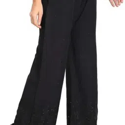 Women Flared Black Viscose Rayon Trousers-image-70