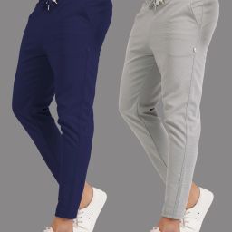 Pack of 2 Men Solid Blue, Grey Track Pants-image-134