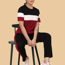 Women Top & Pyjama Set Multicolor Colorblock-image-8