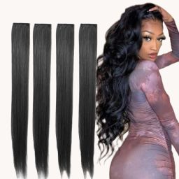 SS 4 Clip Side HAIR Extension (Set of 4 pieces) ( Black)(20 inch) Synthetic Hair Extension-40