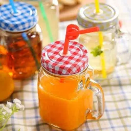 megalite Mason Jar combo For Drinks With "Re-Usable" Straws 450 ml Bottle (Pack of 2, Multicolor) Glass Mason Jar image 3