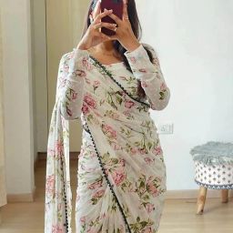 Floral Print, Printed, Self Design Daily Wear Georgette, Chiffon Saree-image-7