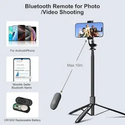 GETGETO 170cm Wireless Selfie Stick with Detachable Remote Tripod, Monopod Kit, Tripod Kit image 2