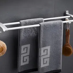 Space Aluminum Towel Rod/Towel Hanger with Hooks for Bathroom/Stand/Towel Holder/Bathroom Accessories (24 Inch) Silver Towel Holder-image-25