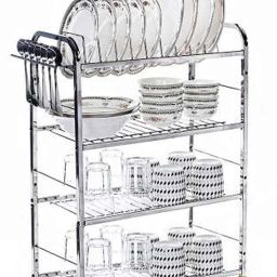 Utensil Kitchen Rack 4 Shelf 31 x 24 inch Mount Kitchen Utensils Rack/Kitchen Dish Rack/Kitchen Utensils Rack/Modern Kitchen Storage Rack/Kitchen Organizer/Utensils Rack with Plate & Cutlery Stand Utensil Kitchen Rack (Steel) Steel-image-25