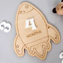Haoser Wooden Rocket Monthly Milestone Card 5.5x7 Inch, Baby Shower Gift Wooden Cut-outs-image-5