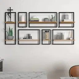 vibecrafts Urban Motif Set Of 7 Multicolour Wood Wall Shelves-picture-36