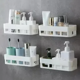 Self Adhesive Multi-Purpose Wall Hanging BATHROOM floating Shelf (PACK OF 1) Plastic Wall Shelf-image-41
