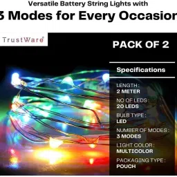 trust ware 20 LEDs 2 m Multicolor Flickering, Steady String Rice Lights image 4