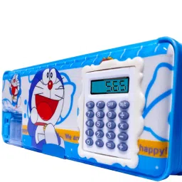 2022 Magnetic Cartoon Art Plastic Doraemon Pencil Box with Calculator for Kids will intereset your child, A Jombo Pencil Boxes, (set of 1 , Blue) Art Plastic Pencil Box-17