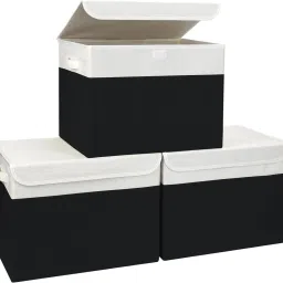 ZOVIRA Storage Boxes with Lids, Foldable Fabric Organizer Bins with Handles, Polyester Laundry Bag-16