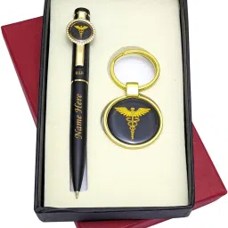 2in1 Doctor Gifts with Name Engraved Brass Keychain & Pen Gift Set-25