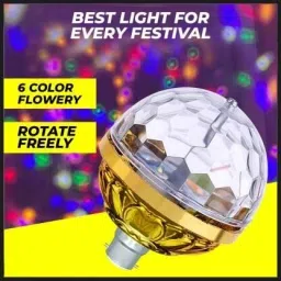 kavora Golden LED Rotating Light 360° Mini Crystal Stage Bulb for Home, DJ & Party Use Single Disco Ball image 5
