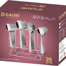 dgauri Anna 25 Pcs Cutlery Set For Dining Table, Spoons Set Combo With Stand, Designer Stainless Steel Cutlery Set image 2