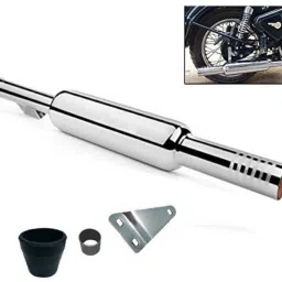 Short Bottle Chrome Punjab Dolki Empty/FreeFlow Exhaust Silencer Royal Enfield Classic 350 Royal Enfield Classic 350 Full Exhaust System-image-62