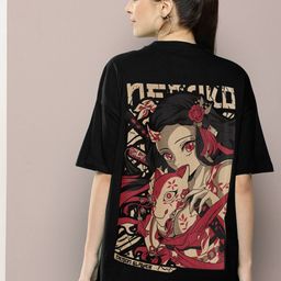 dreambe Women Graphic Print Round Neck Cotton Blend Black T-Shirt-picture-1