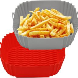 (2 pcs )Silicone Air Fryer Liners Bowls, Square Washable Dishwasher Safe Airfryer Tray-43
