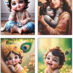 Little Bal Gopal Posters For Pregnant Women | Religious Posters | Krishna Poster | Multicolor Pack of 4 Photographic Paper-image-92