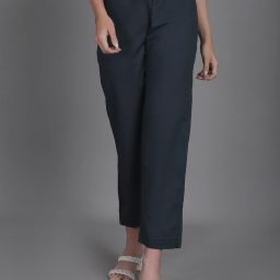 Women Regular Fit Dark Green Cotton Blend Trousers-image-63