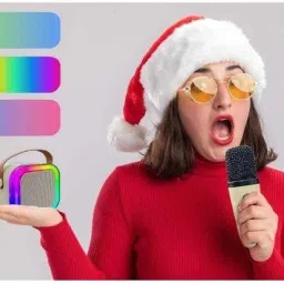 the red baby Bluetooth Karaoke Microphone with LED Lights, Portable Handheld Mic Speaker image 5