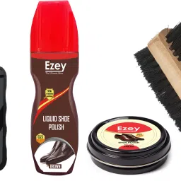 Ezey Wax Shoe Polish (Natural)+Liquid Shoe Polish (Brown)+ Shiner+Twin Shoe Brush Shoe Care Kit-image-17