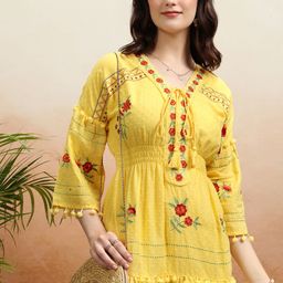 vishudh Women Fit and Flare Yellow Knee Length Dress-picture-37