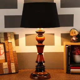 Black Shade With Wood Base Table Lamp-12