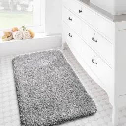 Silver Solid Polyester 24x16 Inches Super Soft Bath Mat By Luxe Home International-picture-26