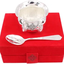Set of 1,Silver Plated M design Bowl with 1 Spoon Bowl, Spoon Serving Set-18