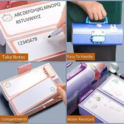 hezkol Compass Box with Suitcase Style Password Lock Pencil Case Cartoon Printed Geometry Box image 2