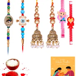 Bhaiya Bhabhi bhaiya bhabhi and kids rakhi combo, rakhi for brother, lumba rakhi set 2BB2KS191 Mauli Thread Rakhi Set-image-92