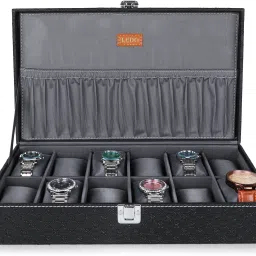 Unisex Watch Box Organizer Holder Case In 12 Slots of watches In Black and Gray Watch Box-image-46