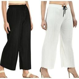 Pack of 2 Women Relaxed Black, White Crepe Trousers-image-13