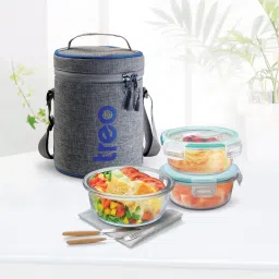 ALL FRESH BOROSILICATE GLASS TIFFIN 3PCS SET 3 Containers Lunch Box-image-48