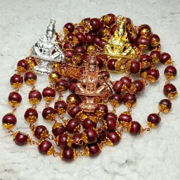Ayyappa Mala, 108 Beads Red Wooden Premium Mala Gold-plated Copper, Wood Pendant-image-44