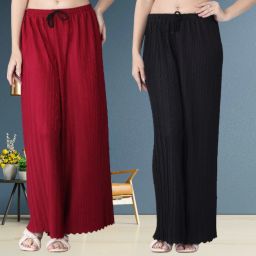 Pack of 2 Women Relaxed Maroon, Black Polyester Trousers-image-29