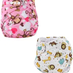 Printed Button Diaper Washable Baby Cloth Pocket Nappie Reusable, Waterproof, Adjustable Size for Infants(2 Diaper+ 2 Insert)-29