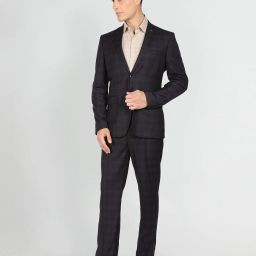 Men Men Dark Brown Tailored Regular Fit Tartan Check Two Piece Suit Checkered Suit-image-3